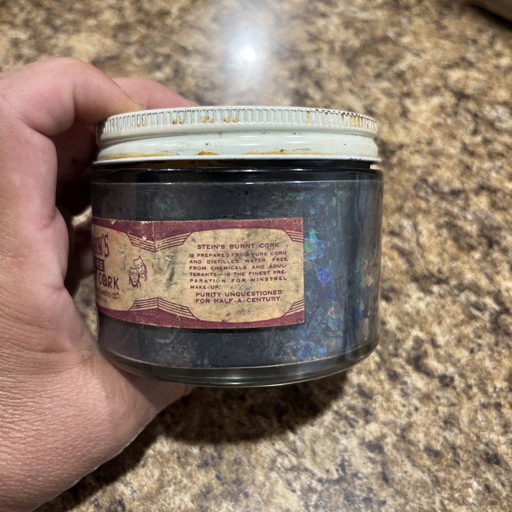 Vtg 1950s Stein's Black Theatrical Paste Make-up Pure Burnt Cork Collectible Jar - Picture 4 of 14